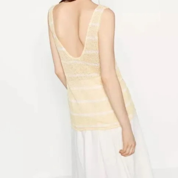 BN Zara distressed Yellow White Striped Thin See Through Tank Top - Picture 2 of 9